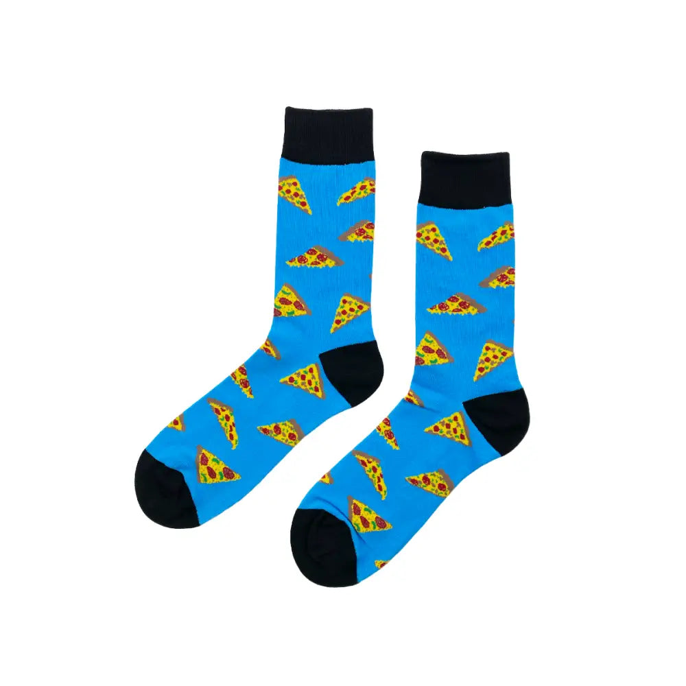 Blue Melty Pizza Socks with pizza slice pattern, perfect for all sizes and comfortable fit