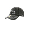 Distressed black Miami Original Cotton Buckle Hat with white stitching for stylish comfort