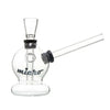 Compact glass water pipe ’Micro’ with spherical base and sidecar flared mouthpiece