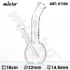 Compact glass water pipe with a curved neck, angled mouthpiece, and carb hole