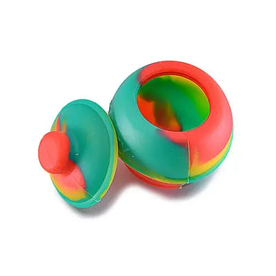 Mini honey pot silicone container in rainbow colors with red knob