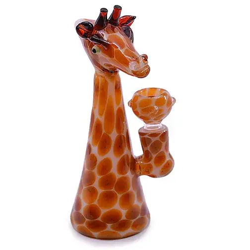 Translucent orange giraffe 6-inch glass bubbler water pipe with brown spots