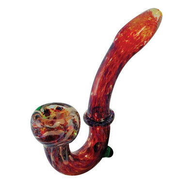 Handmade multi-color frit glass sherlock pipe with a curved stem and bowl for smoking