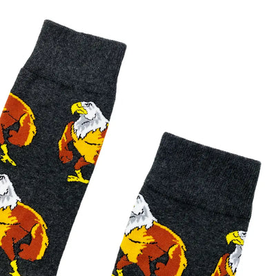 Dark Muscle Eagle Socks featuring bald eagles and orange circles for a comfortable fit