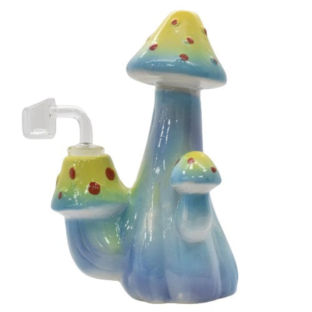 Distinctive Mushroom Head Glass Hand Pipe with multiple colorful stems - Compact & Durable