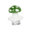 Decorative glass mushroom helix carb cap with green spotted cap, featuring multi-directional airflow