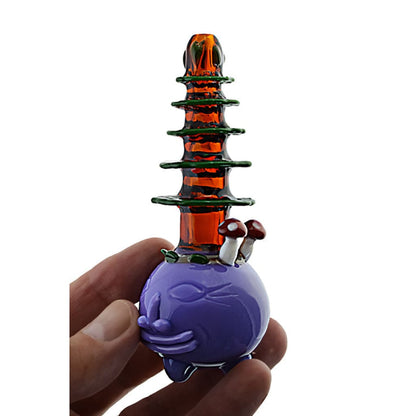 Mushroom Pine Tree Glass Pipe With Colorful Design To Make Your Sesh Stand Out!