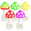 Colorful mushroom silicone hand pipe with glass bowl, spotted caps, and white stems