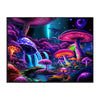 Vibrant Neon Mushroom World Black Light Reactive Wall Tapestry With Glowing Fungi