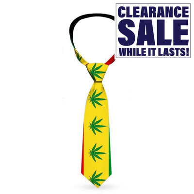 Necktie - Marijuana Leaves Repeat Rasta On Red Gold