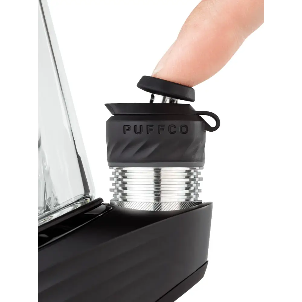 Black Puffco Peak Pro vaporizer with textured grip, adjustable airflow, 3DXL chamber, and joystick cap