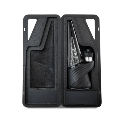 Black textured gun with silver accents and checkered grip for Puffco Peak Pro with 3DXL chamber