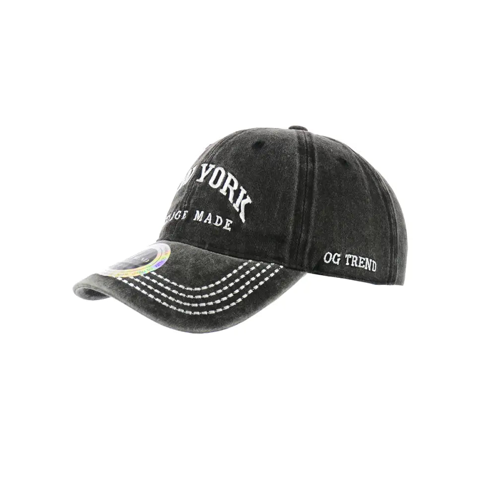 Black distressed baseball cap with YORK embroidery, New York original cotton buckle dad hat