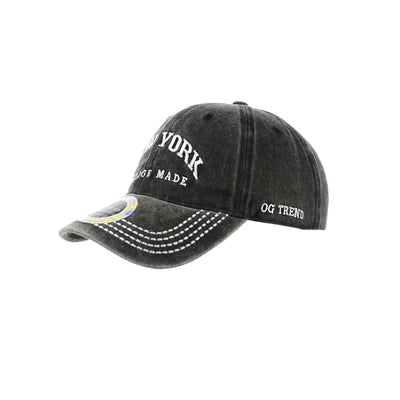 Black distressed baseball cap with YORK embroidery, New York original cotton buckle dad hat