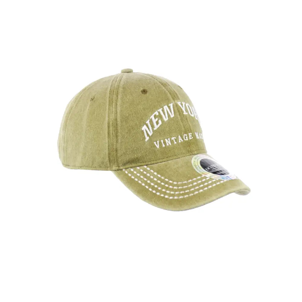 Khaki-colored New York Original Cotton Buckle Dad Hat with white stitched YORK lettering