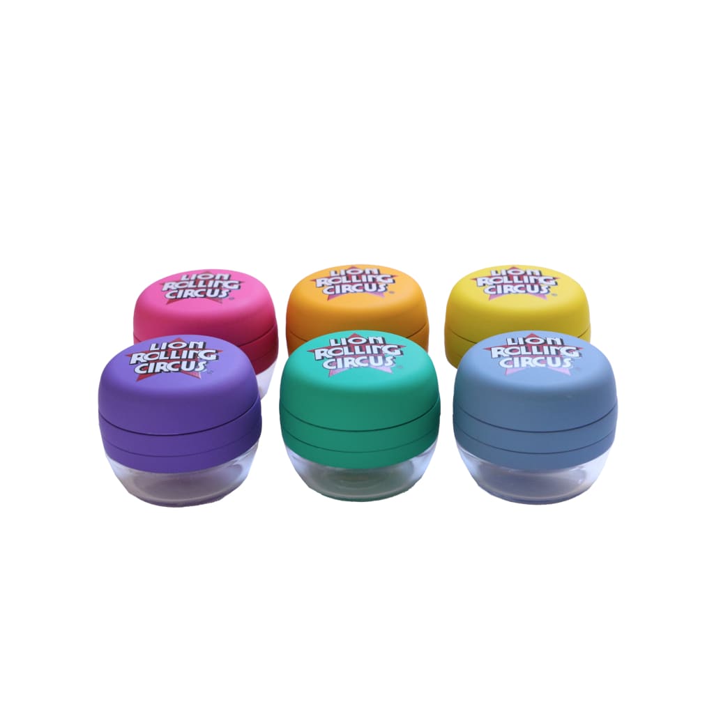 Colorful ’Lion Rolling Circus’ containers for Nuevo Grinder De Vidrio y Metal De Alta Resistencia