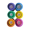 Six colorful containers of Lion Rolling Circus Nuevo Grinder De Vidrio y Metal