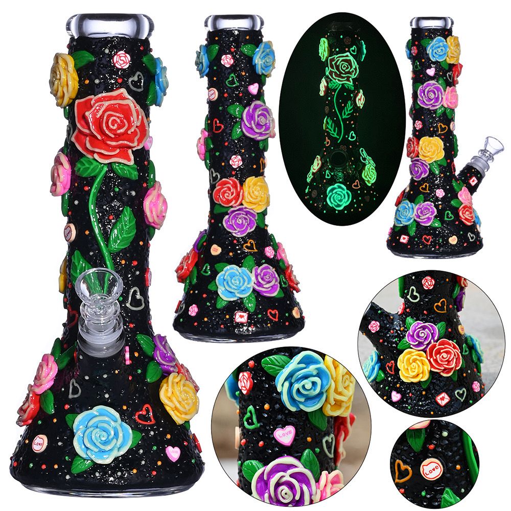 10-Inch Rose Beaker Water Pipe with 3D Glow Design
