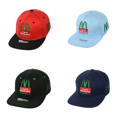 Organic leaf embroidered Supreme and McDonald’s co-branded leaf embroidered snapback hats in various colors