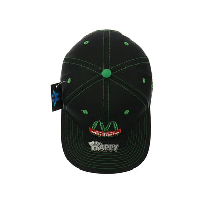 Black baseball cap with green accents and organic leaf embroidered design for a stylish leaf embroidered snapback