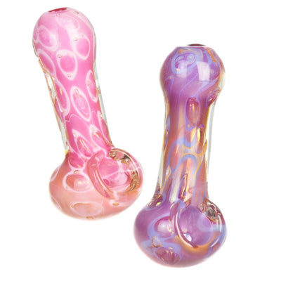 Two colorful Pastel Bubbles Spoon Pipes with swirled patterns and sturdy borosilicate glass