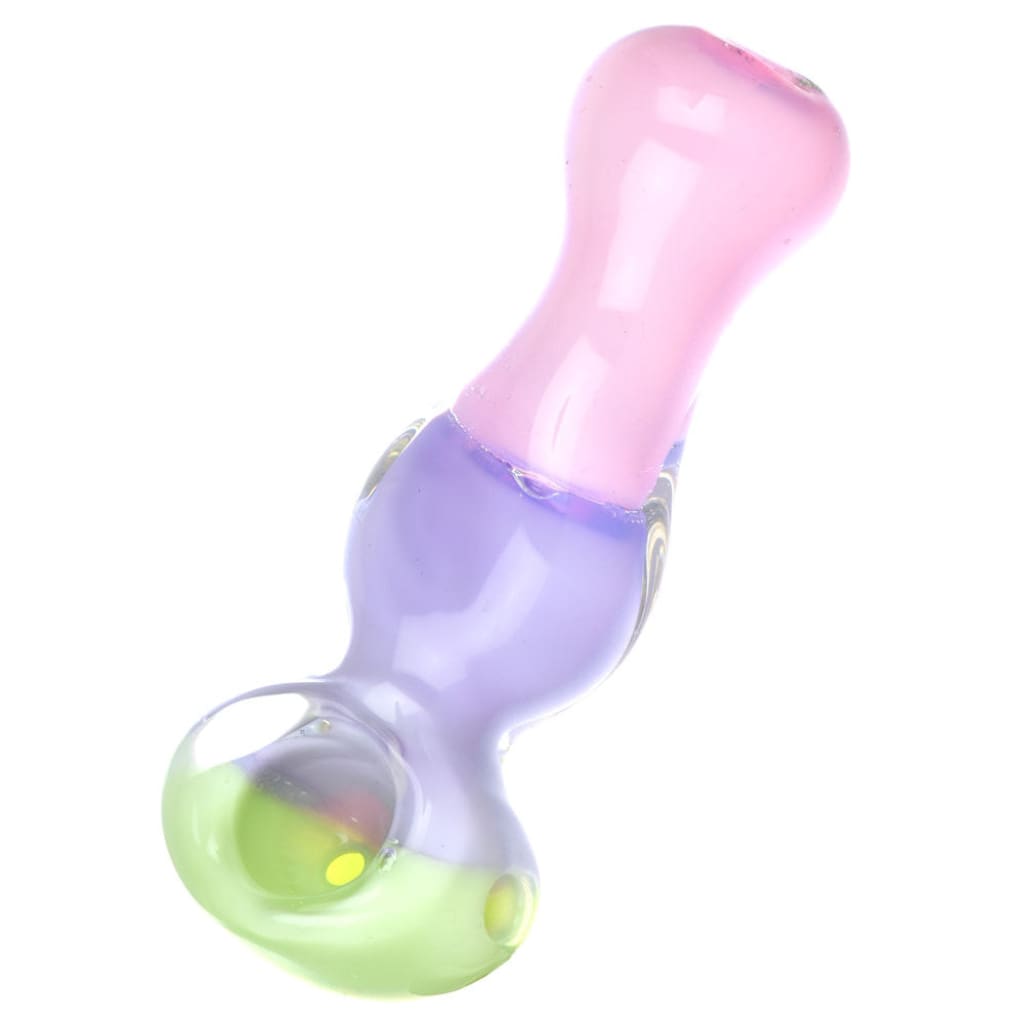 Pastel Color Block Glass Spoon Pipe with Pink, Purple, Green Sections
