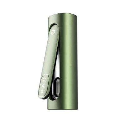 Green portable Pax Flow vaporizer with hybrid heating and oven door for dry herbs