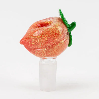Peachy 14mm glass bowl piece by Empire Glassworks: orange peach-shaped with stem