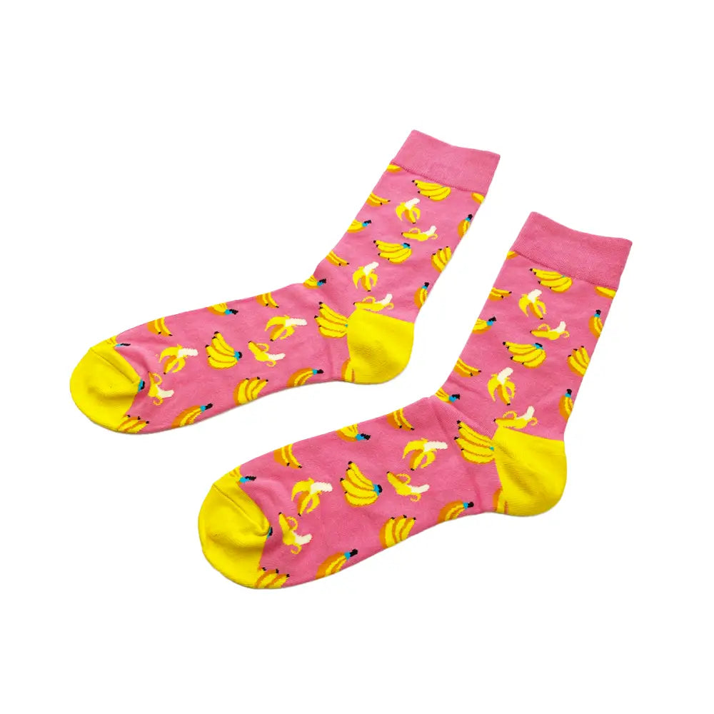Comfortable Pink Banana Socks fits all sizes with a fun banana-pattern design