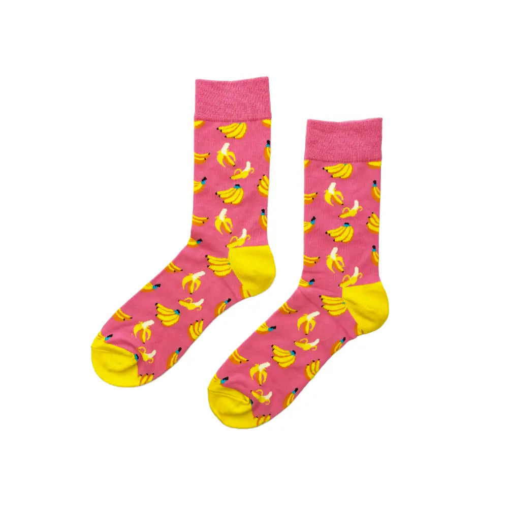 Comfortable Pink Banana Socks for All Sizes featuring a fun banana pattern design