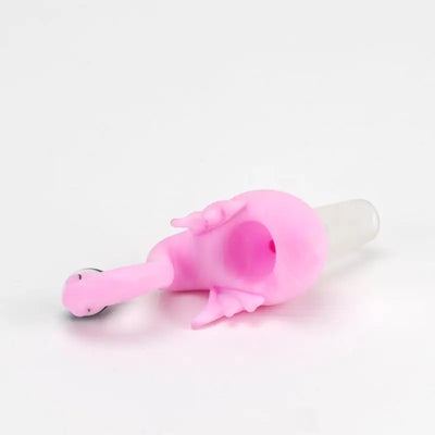 Pink flamingo bowl piece by Empire Glassworks with clear glass stem