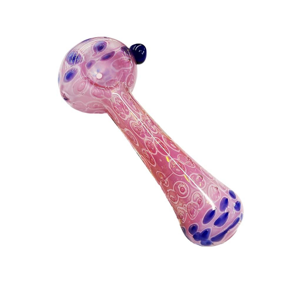 Pink Frit Hand Pipe Spoon With Blue Dot Design - Decorative Swirl Glass Pipe Spoon