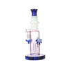 Pink glass locket bong with blue-accented water pipe, 14mm male bowl, spiral neck