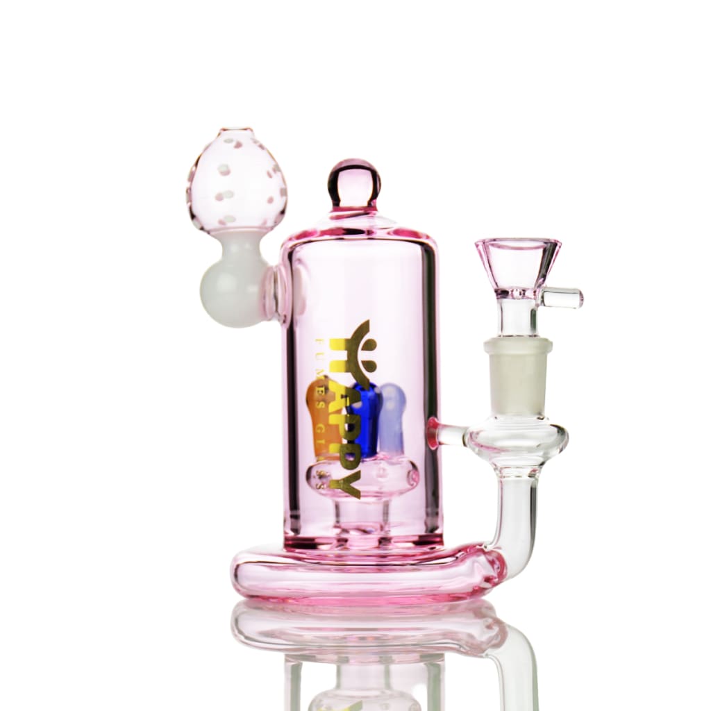 Pink glass mushroom shower water pipe with 14mm male bowl and percolator