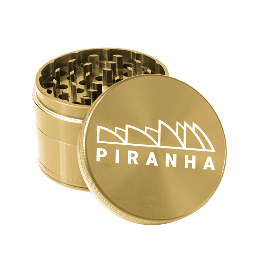 Gold Piranha Aluminum Grinder with Razor Sharp Teeth and Strong Magnetic Lid