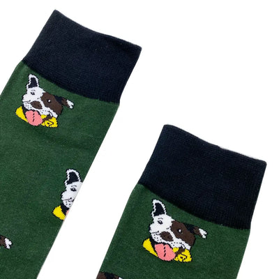 Green Pit Bull Terrier socks showcasing a fun dog pattern for stylish comfort