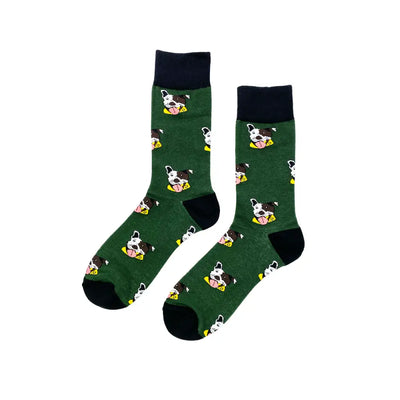 Green Pit Bull Terrier socks with a cute dog pattern, perfect for comfortable wear