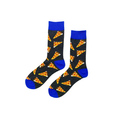 Comfortable Pizza Socks for All Sizes in a fun pizza pattern with blue accents
