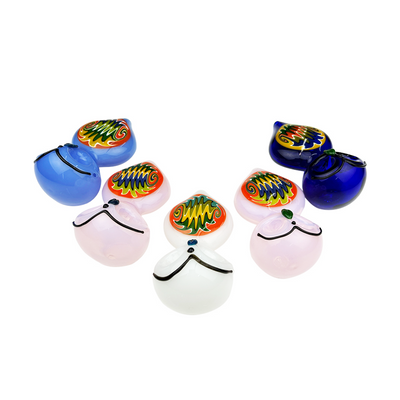 Owl Art Glass Hand Pipe with Slime Tube Design