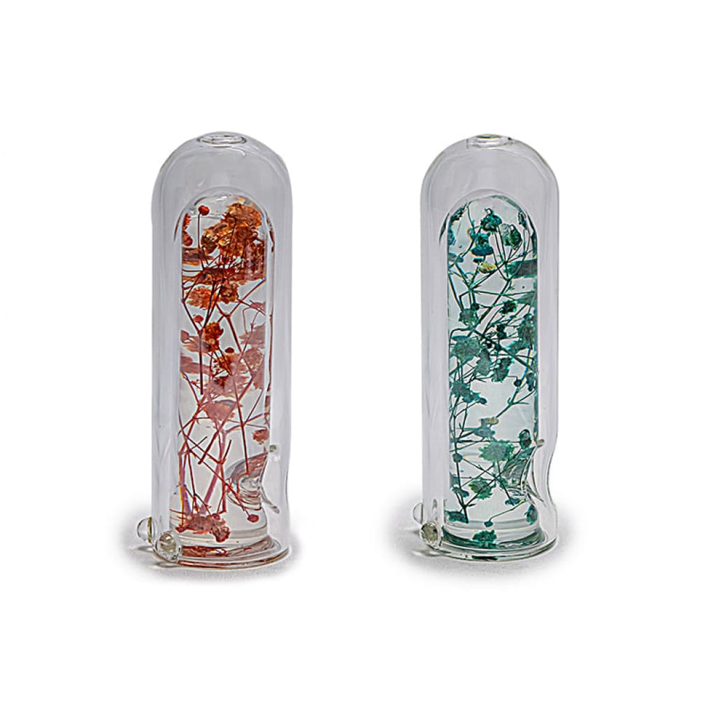 Two Capsule Glass Pipe Specimens In Red And Green For An Artistic Smoking Experience