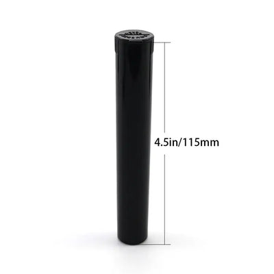 Black 4.5-inch plastic pre roll holder tube with sealed lid