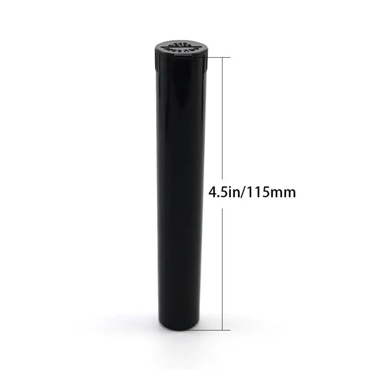 Black 4.5-inch plastic pre roll holder tube with sealed lid