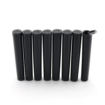 5 pack plastic pre roll holder tubes, black cylindrical with snap lids