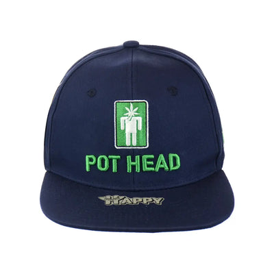 Navy blue Pot Head Leaf embroidered snapback hat available in Cotton Comfort style