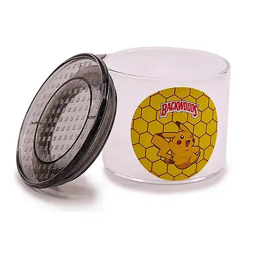 Premium air tight glass jar with Pikachu Backwoods sticker on back