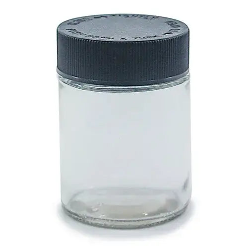 Premium glass jar smoking accessory with black ribbed lid