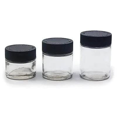 Three premium glass jar smoking accessories, small to large