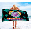 Colorful Pride Beach Towel with marijuana leaf design and rainbow letters