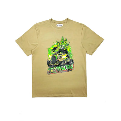 Khaki Propaganda Half Sleeve T-Shirt with Monster Truck Graphic, comfortable half sleeve tee