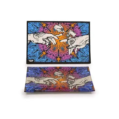 Puff puff pass matching glass tray with psychedelic hands design
